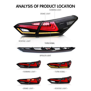 For 2018-2024 Toyota Camry Tail Light Assembly SE XSE LE Lexus Style, Custom 8th Gen Tail Light - TT-ABC