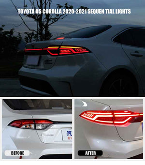 For 2020-2024 Toyota US Corolla LED Tail Lights with Sequential Breathing Turn Signal Replace OEM Dynamic Rear Lamps (Smoked/Red) - TT-ABC