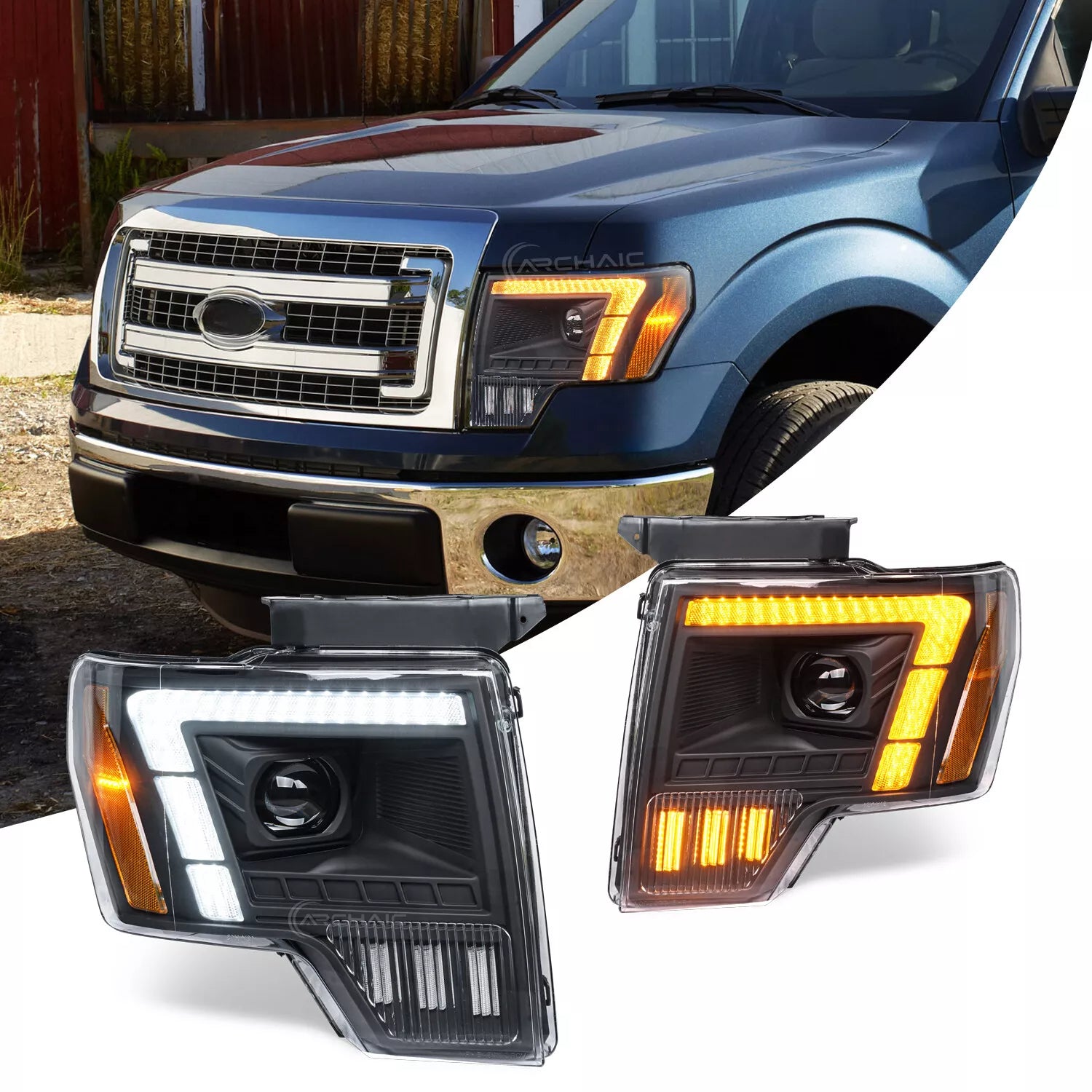 TT-ABC Led Headlight for 2009-2014 Ford F150 F-150 Front Lamp Assembly - TT-ABC