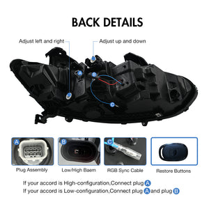 TT-ABC RGB Headlight For 2018-2022 Honda Accord LX/Ex/EXL/Sport/SE 10th Gen Headlight Assembly - TT-ABC