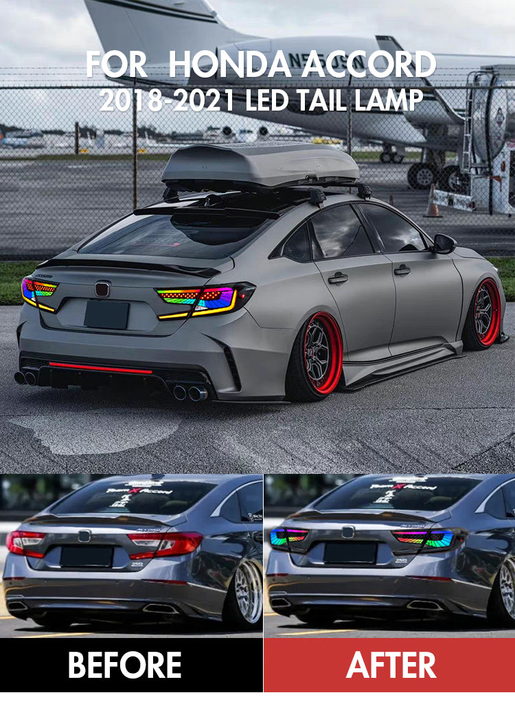 RGB Tail Lights Assembly for Honda Accord 2018-2022 10th Gen, Rear Lamp Replacement Accessory - TT-ABC