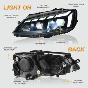 TT-ABC LED Headlight Assembly for 2012-2018 VW Volkswagen Jetta MK6 With Startup Animation Sequential Turn Signal - TT-ABC