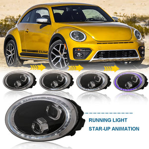 TT-ABC LED Headlight for 2012-2019 Volkswagen VW Beetle Start-up Animation Sequential Indicator Front Lamps Assembly - TT-ABC
