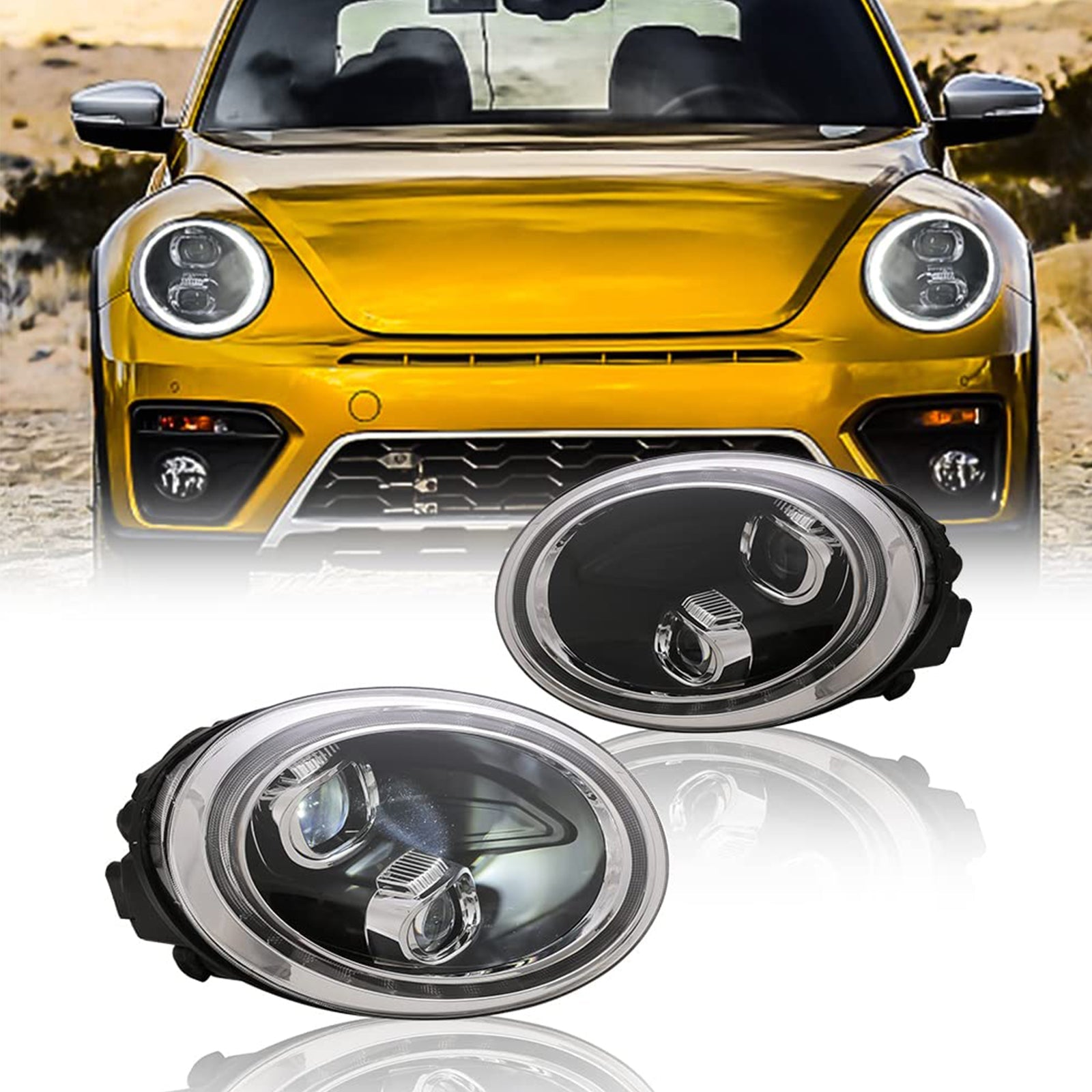 TT-ABC LED Headlight for 2012-2019 Volkswagen VW Beetle Start-up Animation Sequential Indicator Front Lamps Assembly - TT-ABC