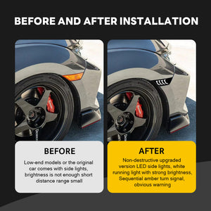 TT-ABC LED Side Marker Lights For 2016-2021 Honda Civic Sedan/Coupe/Hatchback Smoked Lens Yellow LED Turn Signal - TT-ABC