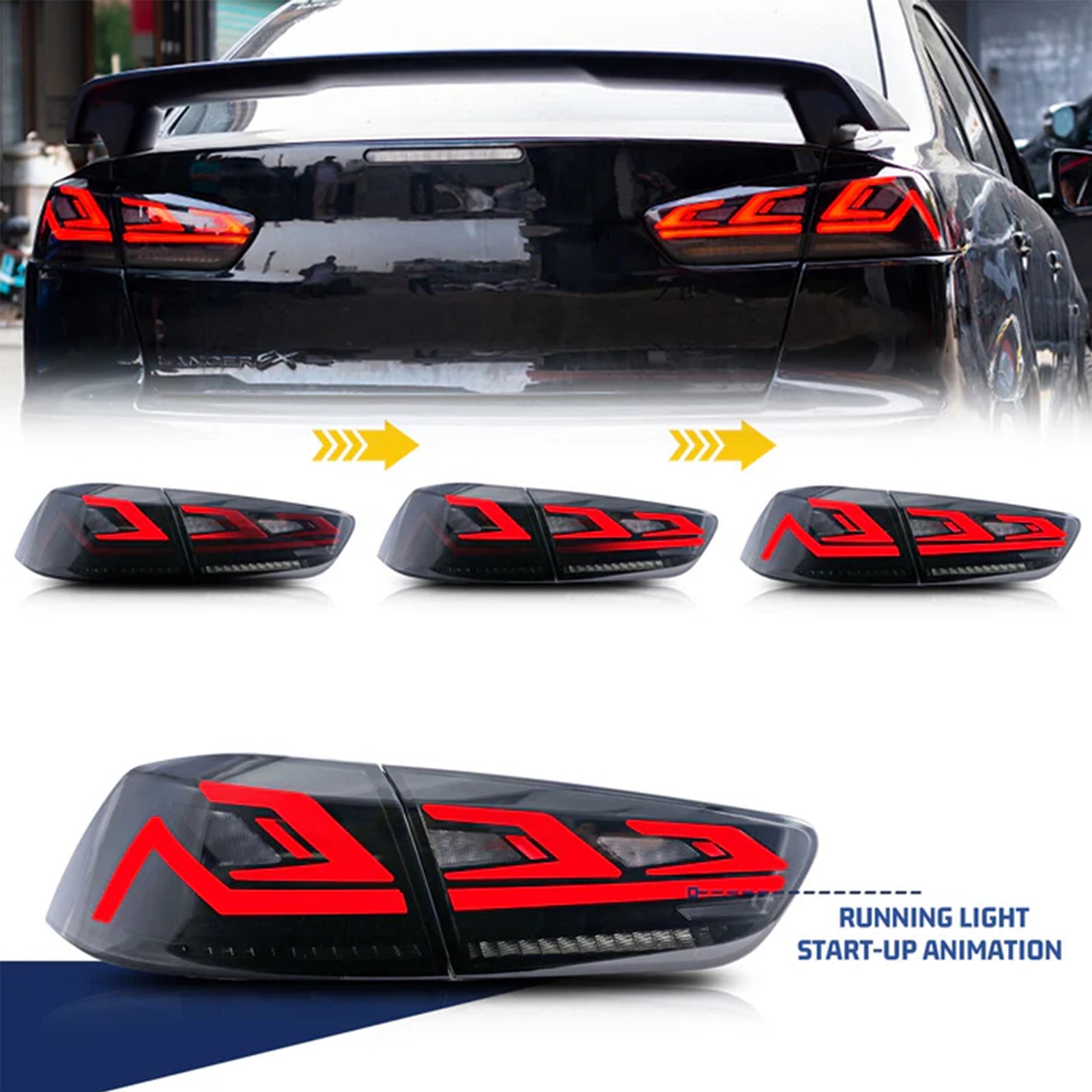 TT-ABC LED Tail Lights for 2008-2017 Mitsubishi Lancer & EVO X Startup Animation Sequential Rear Lamps - TT-ABC
