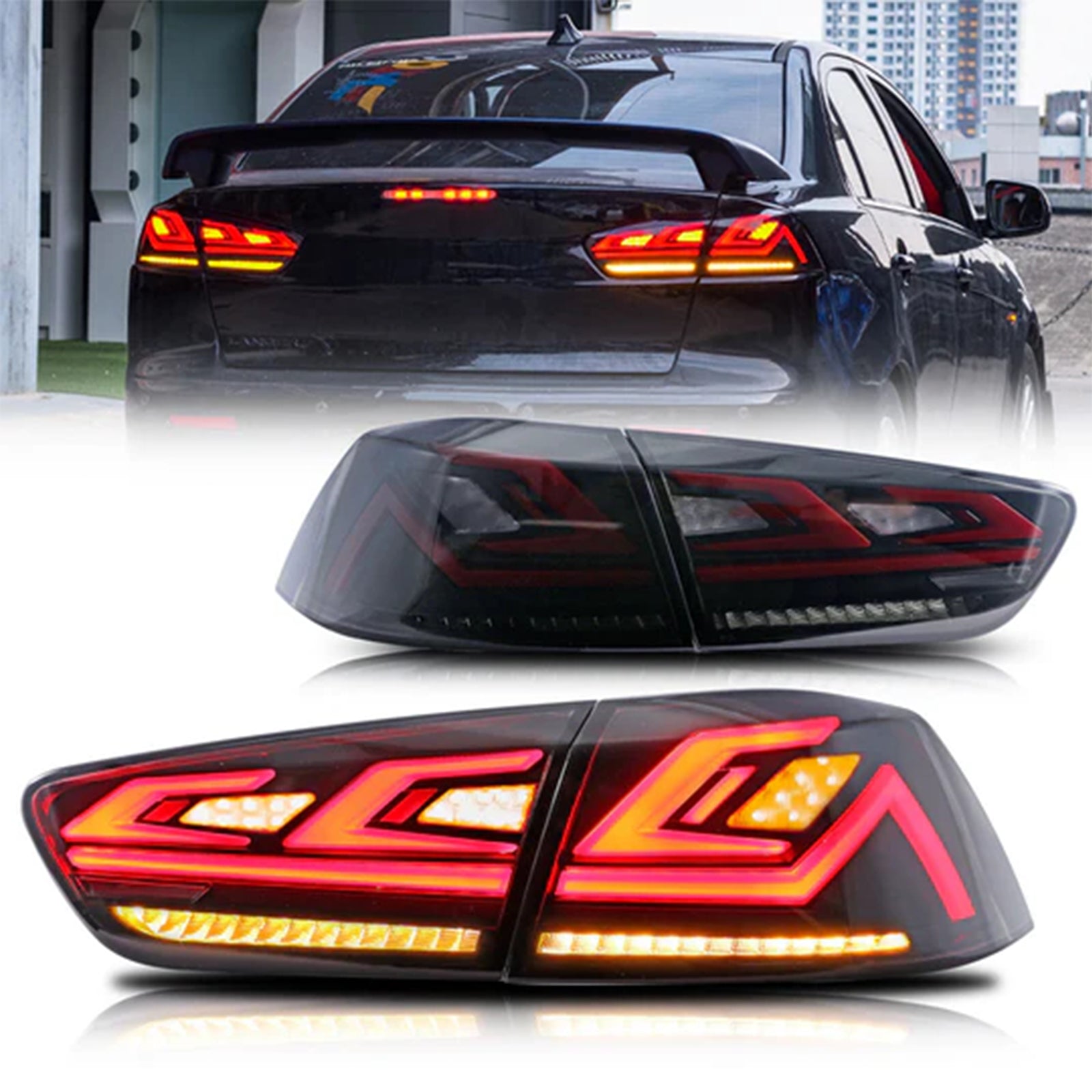 TT-ABC LED Tail Lights for 2008-2017 Mitsubishi Lancer & EVO X Startup Animation Sequential Rear Lamps - TT-ABC