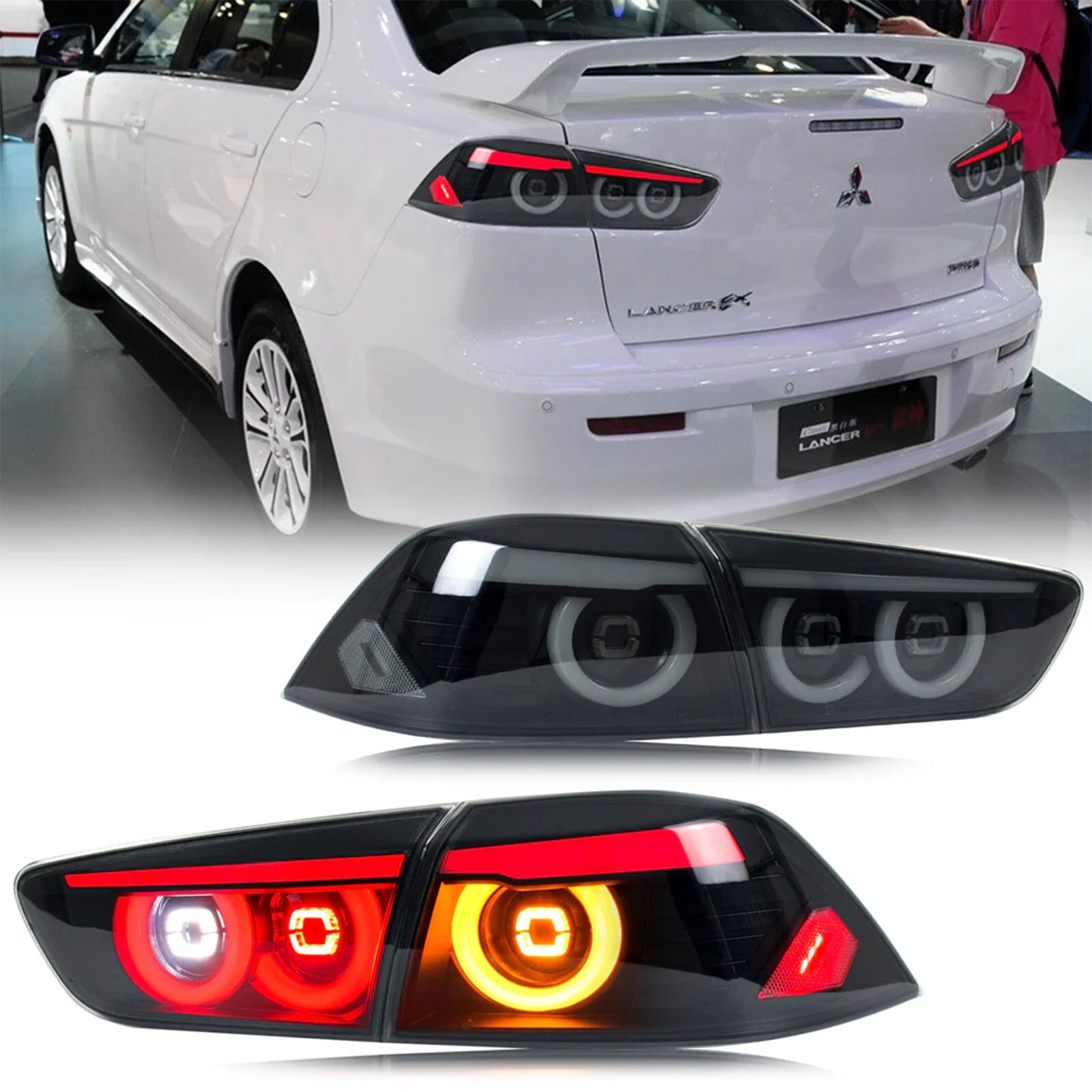 TT-ABC LED Tail Lights for 2009-2021 Mitsubishi Lancer EVO X Start-up Animation Sequential Turn Signal Rear Lamps Assembly - TT-ABC