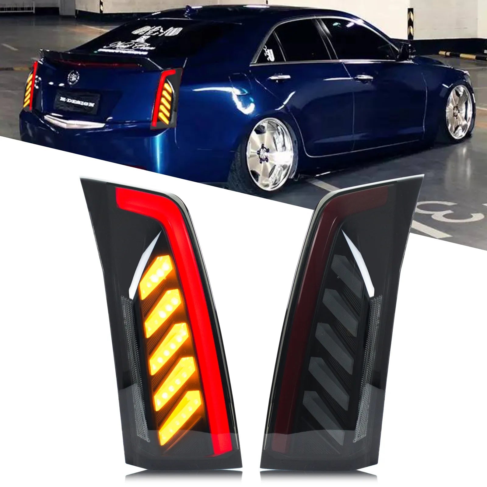 TT-ABC LED Tail Lights for 2013-2019 Cadillac ATS ATS-L Sedan 1th Gen Sequential Turn Signal Start-up Animation Rear Lamps Assembly - TT-ABC