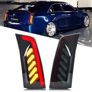 TT-ABC LED Tail Lights for 2013-2019 Cadillac ATS ATS-L Sedan 1th Gen Sequential Turn Signal Start-up Animation Rear Lamps Assembly - TT-ABC