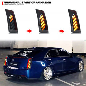 TT-ABC LED Tail Lights for 2013-2019 Cadillac ATS ATS-L Sedan 1th Gen Sequential Turn Signal Start-up Animation Rear Lamps Assembly - TT-ABC