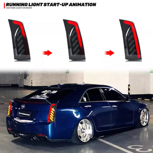 TT-ABC LED Tail Lights for 2013-2019 Cadillac ATS ATS-L Sedan 1th Gen Sequential Turn Signal Start-up Animation Rear Lamps Assembly - TT-ABC