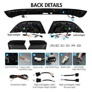 TT-ABC LED Tail Lights with Trunk Lamp for 2023-2025 Honda Accord 11th Gen Start-up Animation Sequential Signal Rear Lamps Assembly - TT-ABC