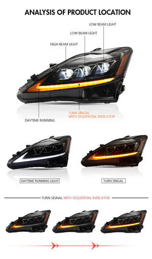 TT-ABC Led Headlight For 2006-2012 Lexus IS250C IS350C, 2008-2014 Lexus ISF Headlights with Sequential Turn Signal Projector - TT-ABC