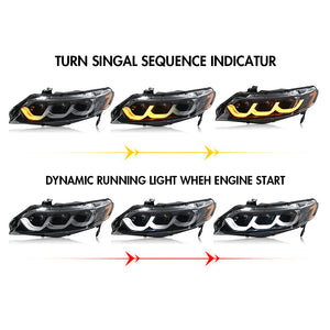 TT-ABC New LED Headlights For 2006-2011 Honda Civic 4Dr 8Th Gen Sedan Animation Signal Headlight - TT-ABC