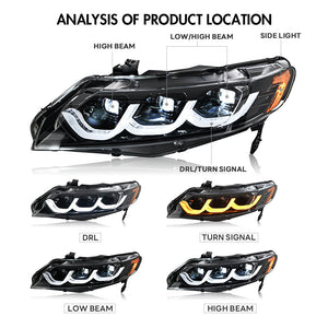 TT-ABC New LED Headlights For 2006-2011 Honda Civic 4Dr 8Th Gen Sedan Animation Signal Headlight - TT-ABC