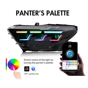 TT-ABC RGB Headlight For 2015-2017 Ford Mustang S550 Projector Front Lamp Assembly with Triple Beam Len - TT-ABC