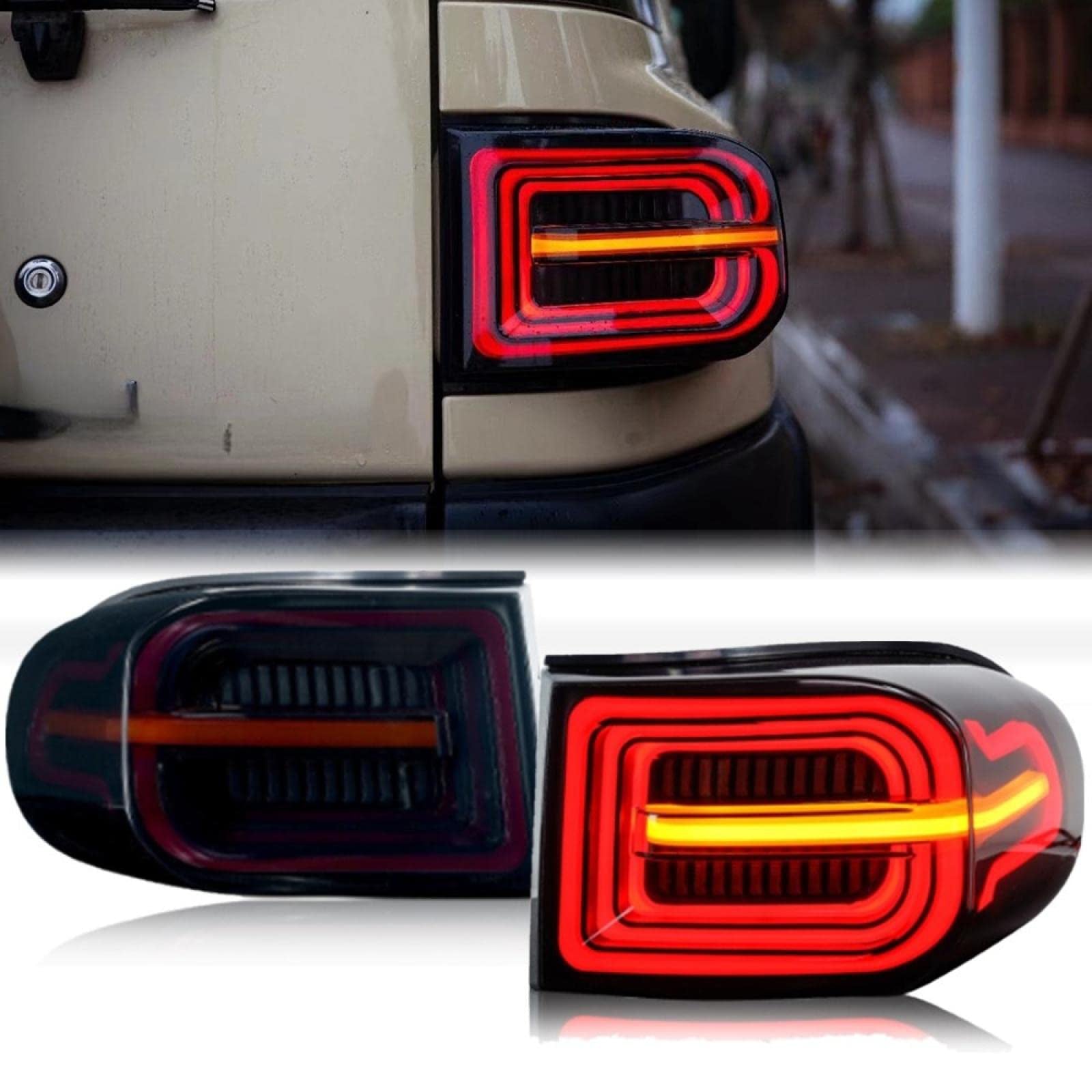 TT-ABC Smoked Tail Lights For 2007-2021 Toyota FJ Cruiser Rear Lamps Assembly - TT-ABC