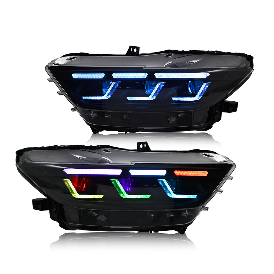 Farol TT-ABC RGB para Ford Mustang 2015-2017 Conjunto de lâmpada frontal do projetor com lente de feixe triplo