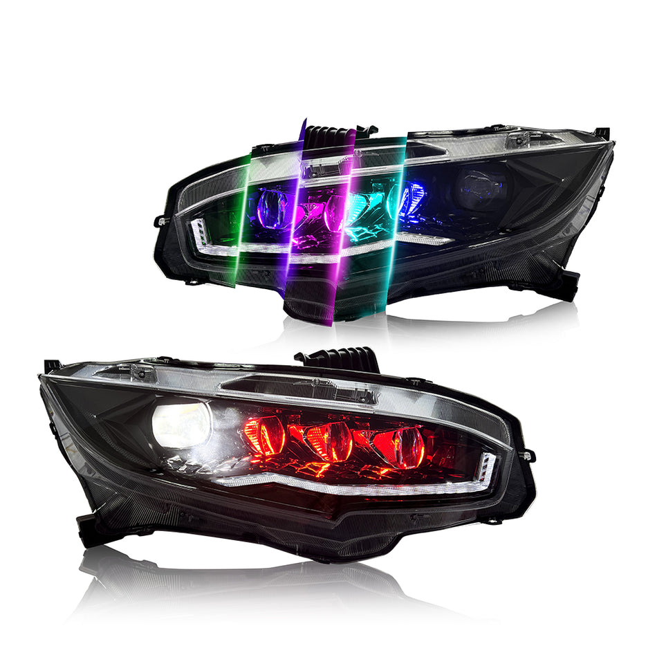 Para 2016-2021 Honda Civic Headlights Assembly, Hatchback Coupe Sedan 10th Gen Led Headlight (Volante à esquerda)