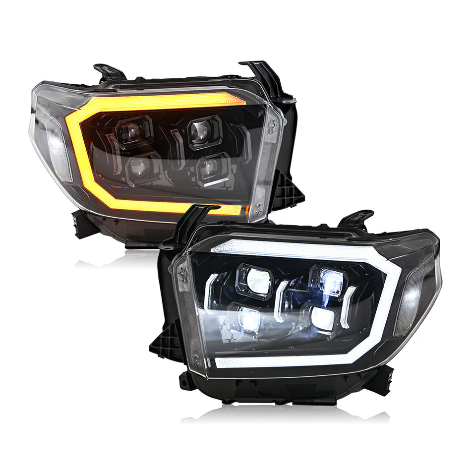 Faros delanteros LED con proyector TT-ABC para Toyota Tundra 2007-2013 con señal de giro secuencial, DRL con animación dinámica