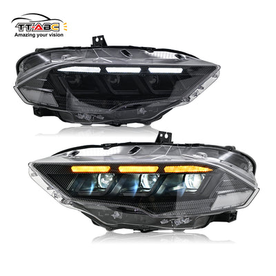 Faro LED de fibra de carbono TT-ABC para Ford Mustang 2018-2023 SConjunto de lámpara frontal del proyector 650