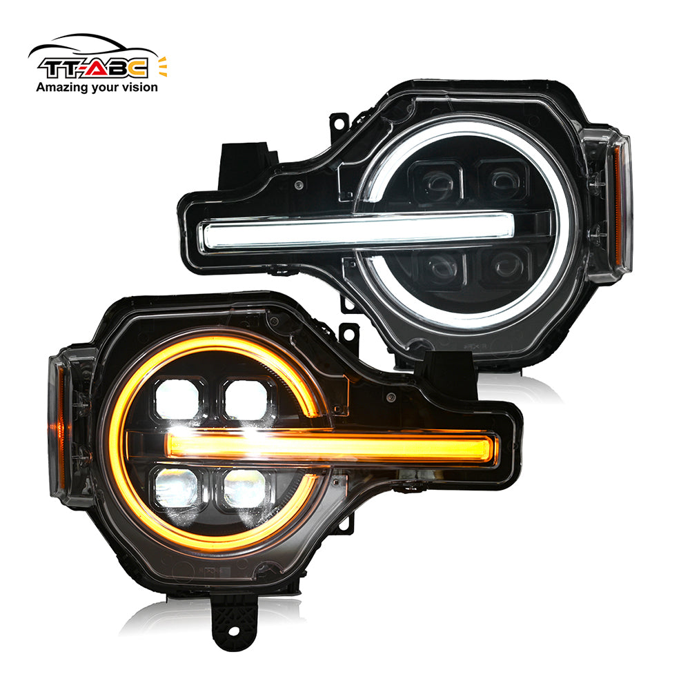 TT-ABC Led Headlights for 2021-2025 Ford Bronco 2 or 4 Door [Base/Big Bend/Badlands/Wildtrak/First Edition/Raptor],w/Sequential Turn Signal,Startup Animated DRL