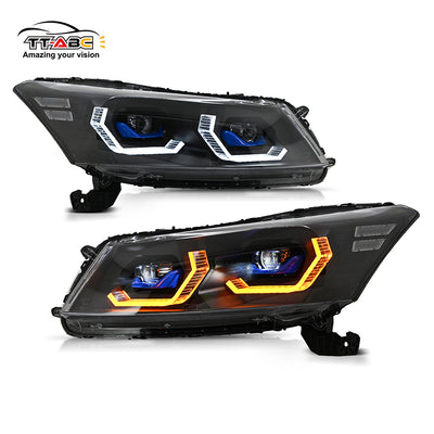 Faros LED TT-ABC para Honda Accord MK8 de 4 puertas (2008-2012) con luz diurna y señal de giro secuencial.