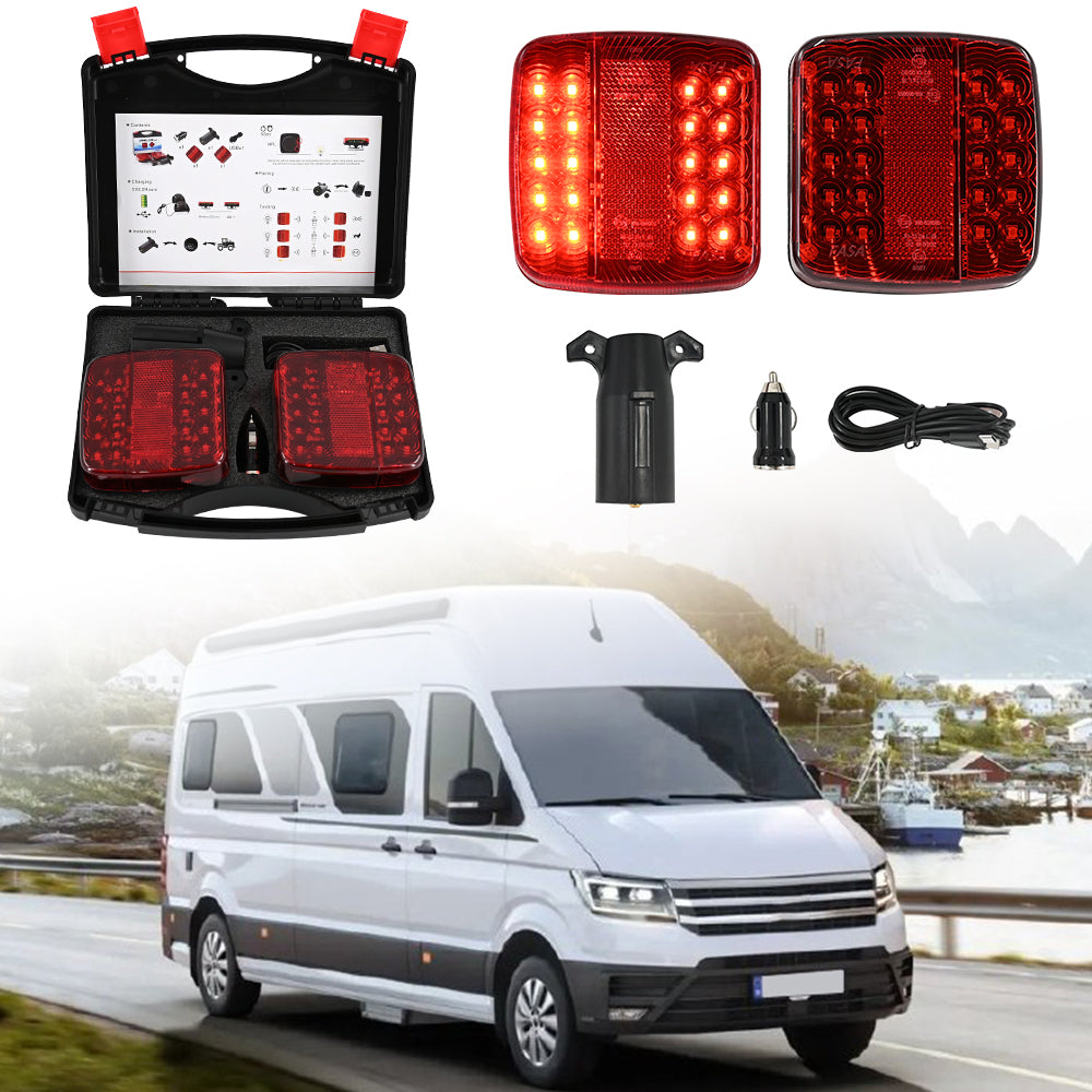 US 2X 7 Pin LED Magnetic Wireless Trailer Tail Light For Trailer-Truck Automotive LED Warning Light