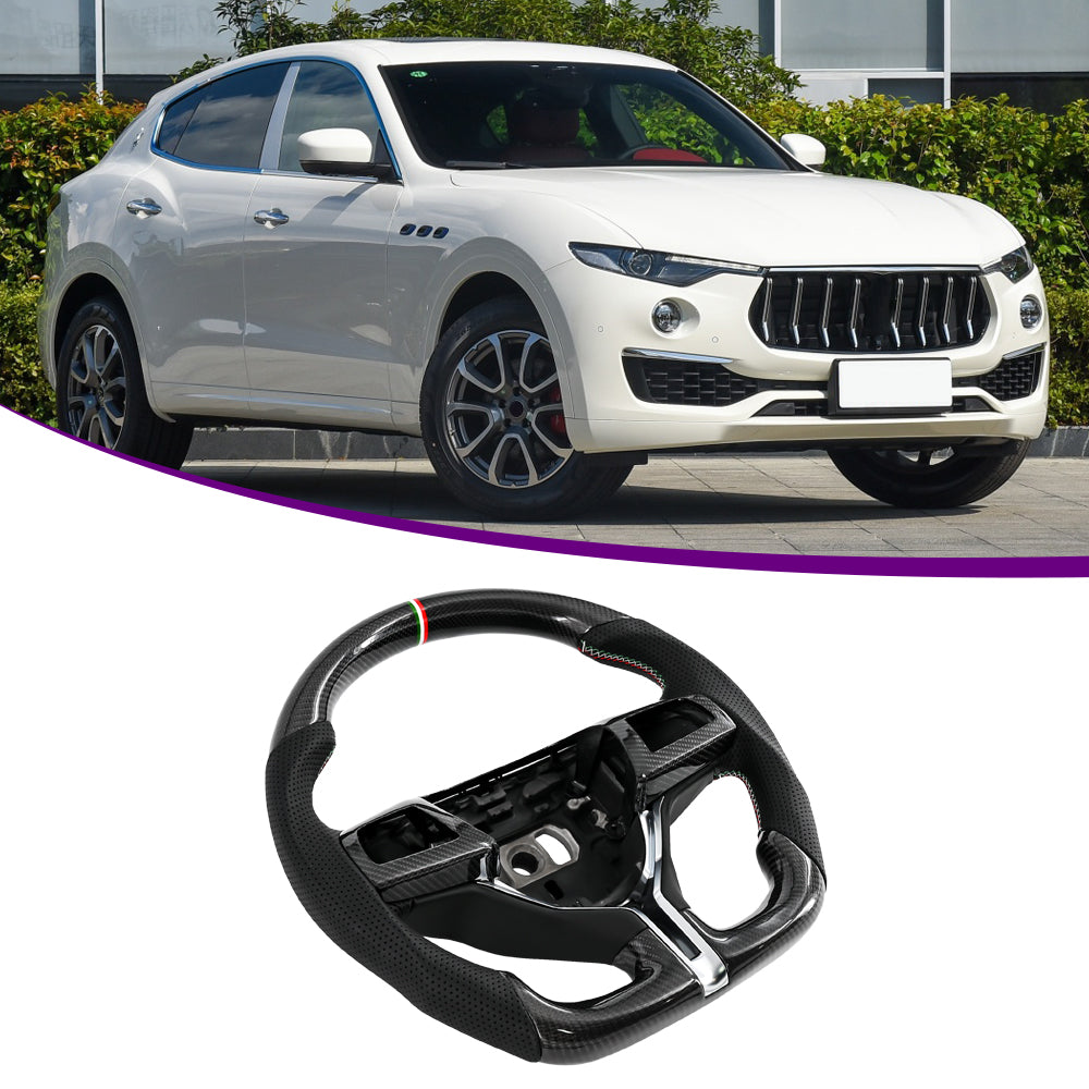 Real Carbon Fiber Steering Wheel for 2016-2024 Maserati Levante/2013-2024 Quattroporte/2014-2024 Ghibli