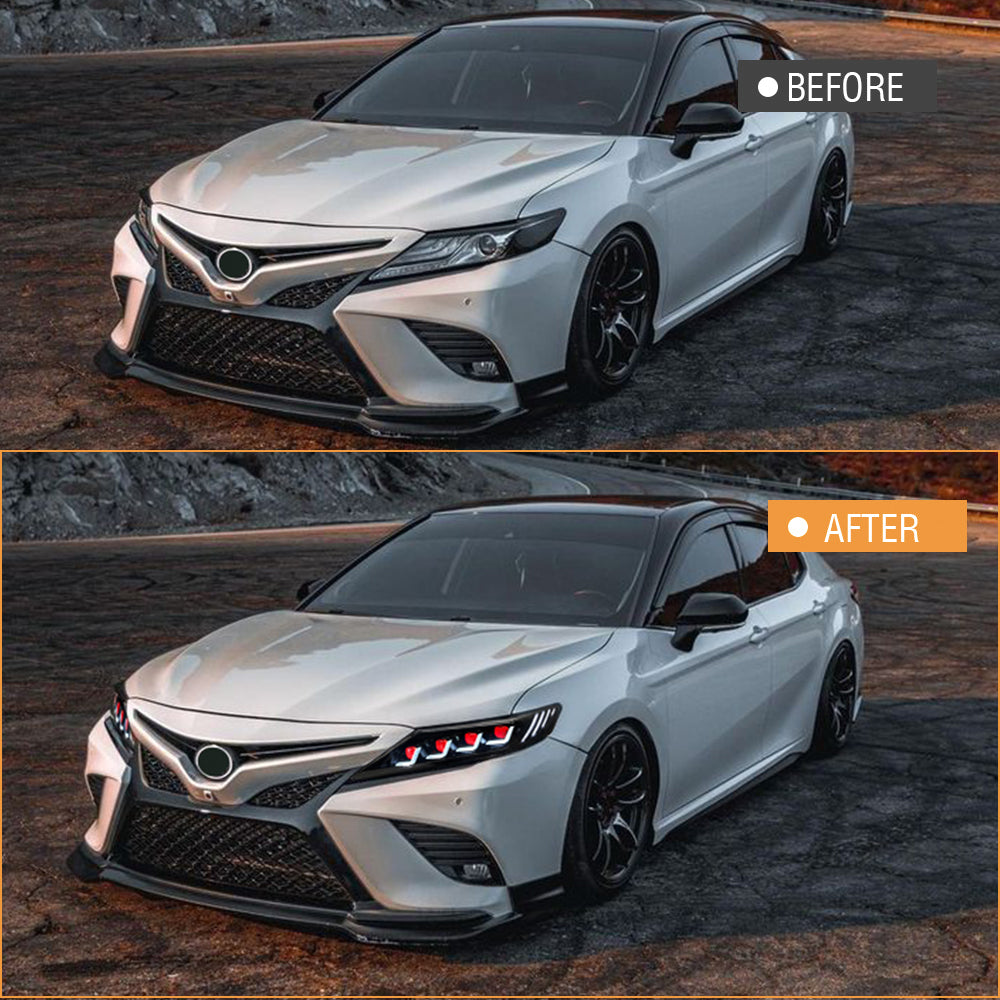 PENSUN Lexus-Style LED Headlights Pair For 2018-2024 Toyota Camry (TRD Style, White/Black)