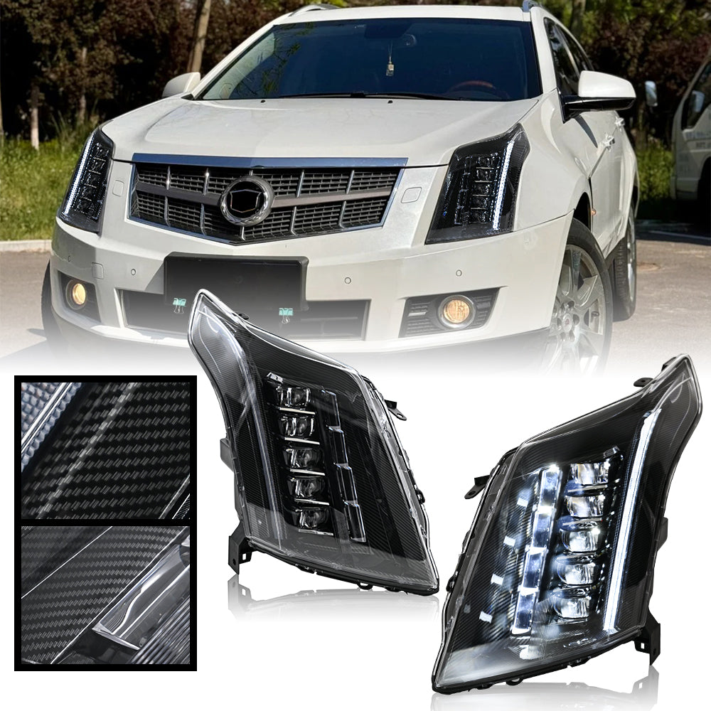 TT-ABC Carbon Fiber LED Headlights For 2010-2016 Cadillac SRX Halogen Front Lamps Assembly