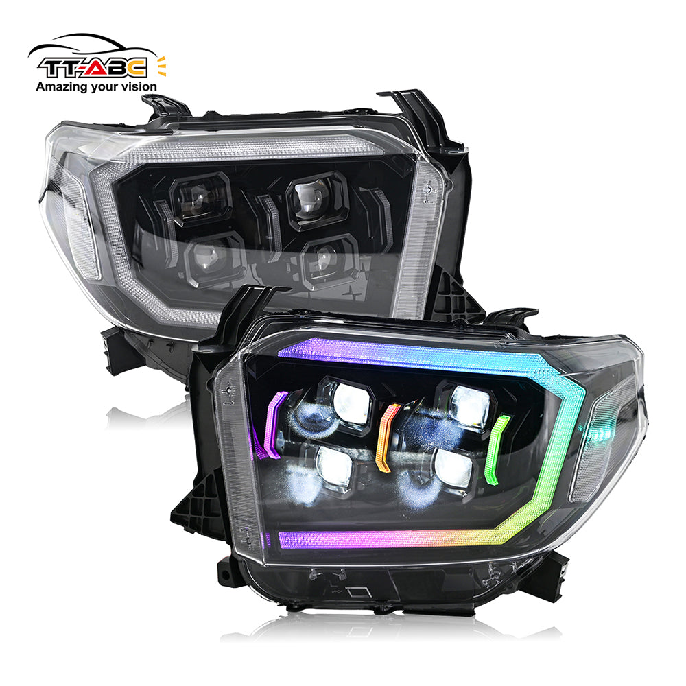 TT-ABC RGB Headlights For 2014-2021 Toyota Tundra Sequential Turn Signal, DRL w/Dynamic Animation