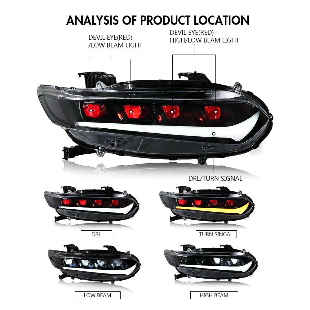 LEDヘッドライトアセンブリ2018-2021ホンダアコードLX/Ex/EXL/Sport/SE