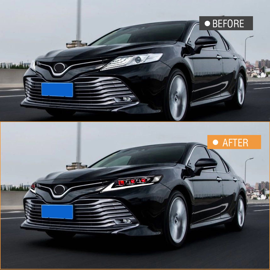 For 2018-2024 Toyota Camry LED Headlights, New Headlights Assembly Compatible LE SE XLE XSE TRD (Triple Projectors headlights)