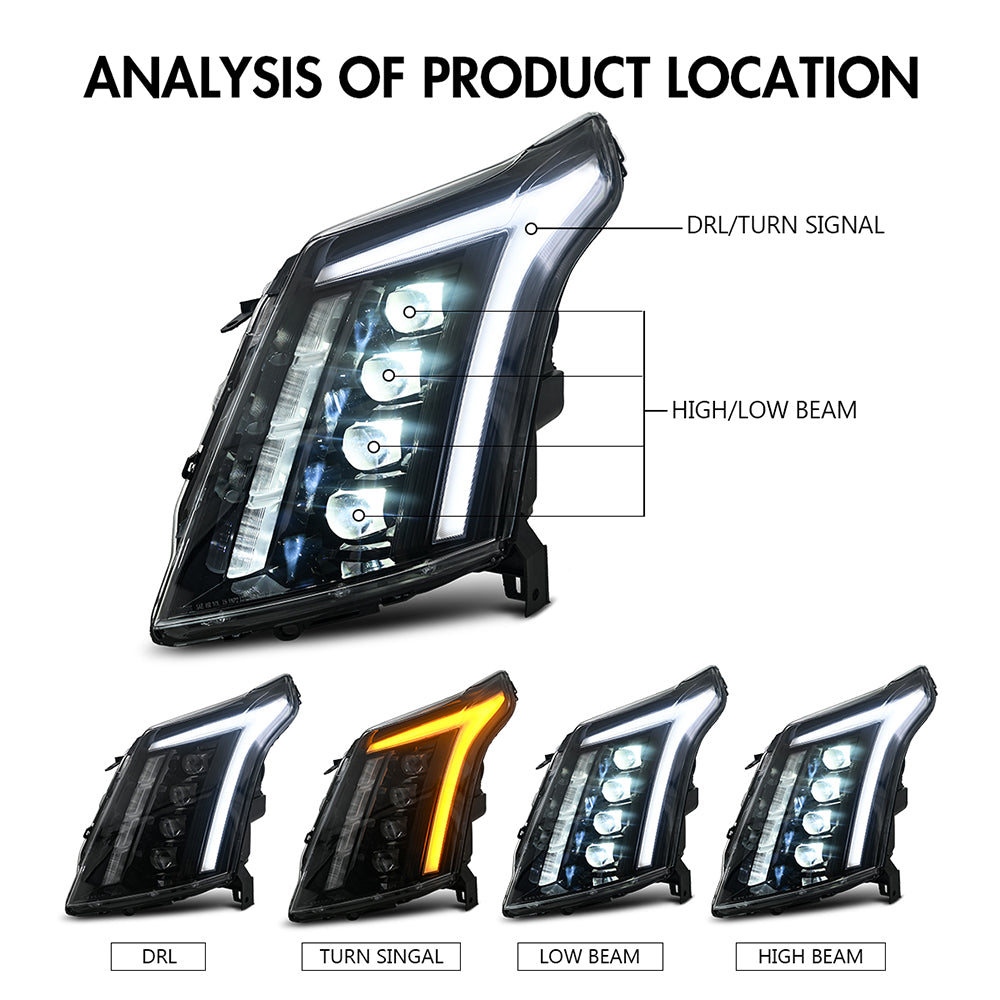 TT-ABC LED Headlights For 2010-2016 Cadillac SRX Halogen Front Lamps A