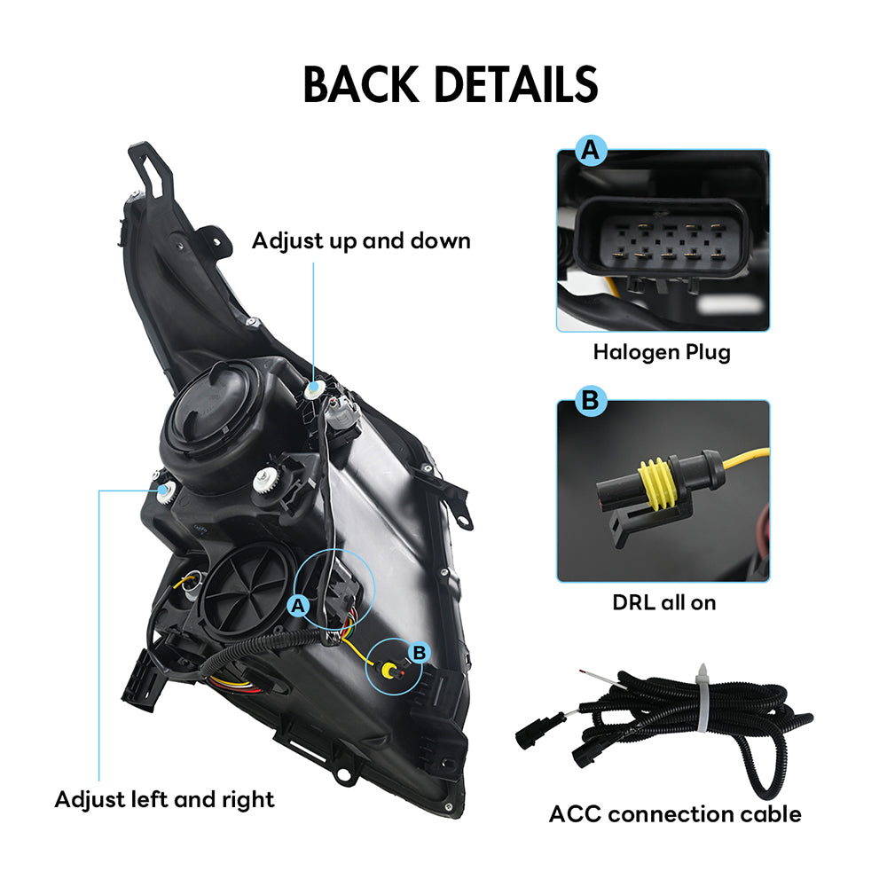TT-ABC LED Headlights For 2010-2016 Cadillac SRX Halogen Front Lamps A