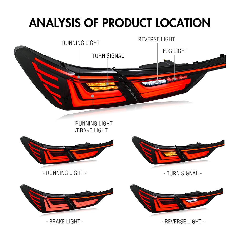 For 2018-2024 Toyota Camry Smoked Led Tail Lights, with Start-up