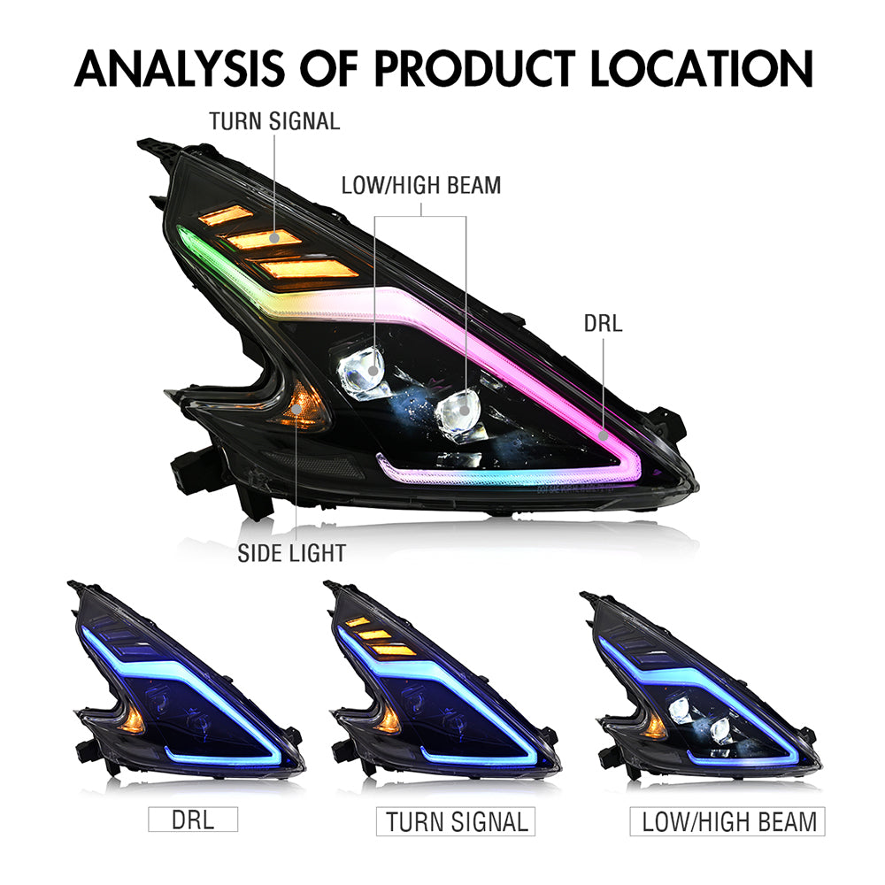 TT-ABC RGB ヘッドライト 2008-2020 日産 370z フェアレディ Z34 用