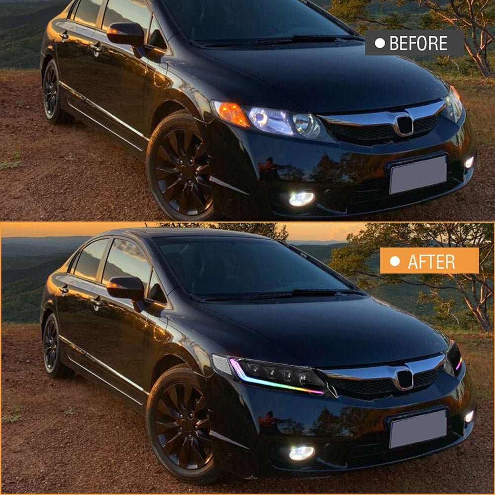 TT-ABC RGB Headlight for 2006-2011 Honda Civic 4 Door 8Th Gen Headlights Assembly