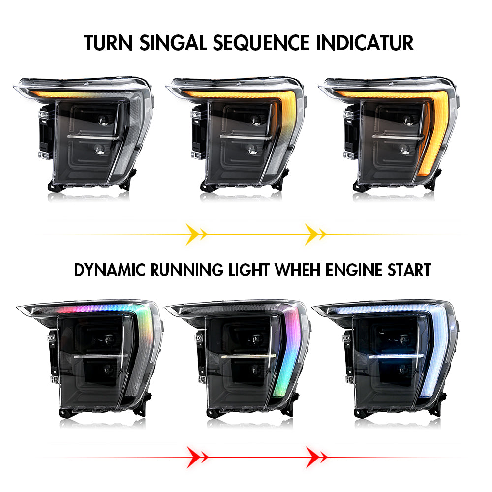 TT-ABC Full RGB Headlights for 2021-2023 Ford F-150 F150 P702 14th Gen