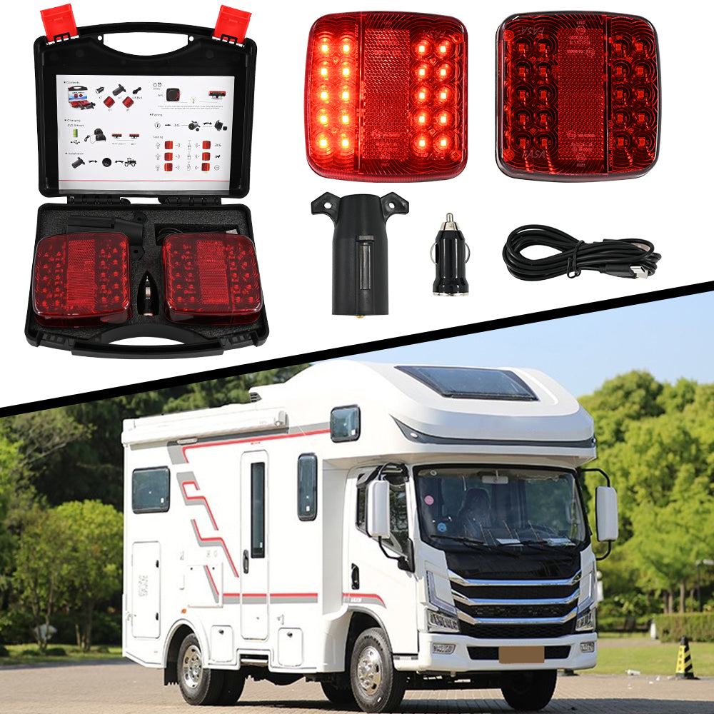 Magnetic Wireless LED Trailer Tail Light Kit - 2 Lights, 7-Pin Plug, Easy Mount (12V)