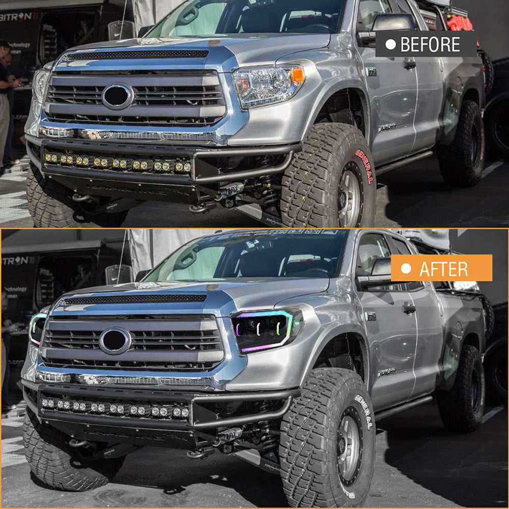 TT-ABC RGB Headlights For 2014-2021 Toyota Tundra Sequential Turn Signal, DRL w/Dynamic Animation
