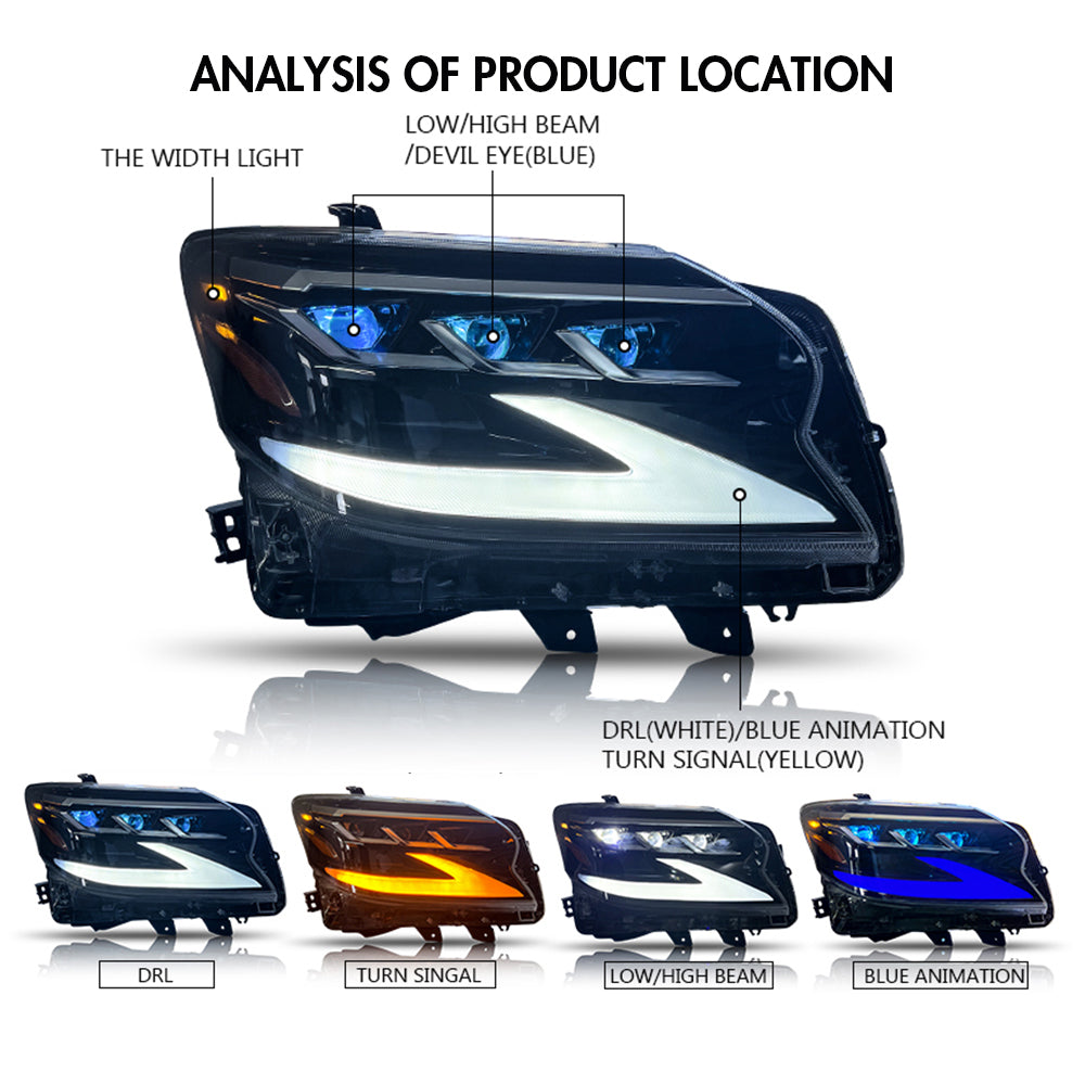 FIONE Para Lexus GX460 Conjunto de faros delanteros 2014 2015 2016 2017 2018 2019 estilo LED con proyector DRL reemplazo de lámpara principal 1 par izquierdo del conductor y lado derecho del pasajero FIONE Para Lexus GX460 Conjunto de faros delanteros 2014 2015 2016 2017 2018 2019 estilo LED con proyector DRL reemplazo de lámpara principal 1 par izquierdo del conductor y lado derecho del pasajero