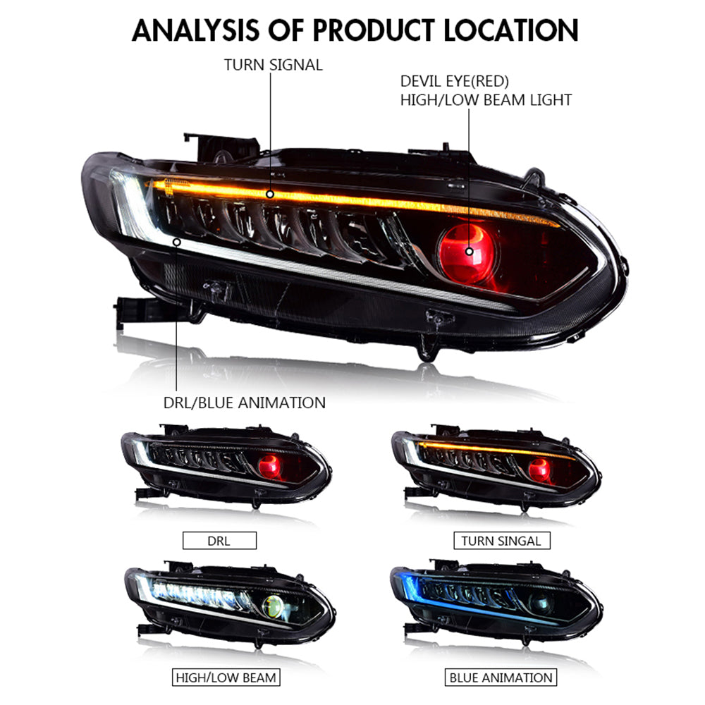 TT-ABC - LED Headlights For Honda Accord 2018-2022 DRL Sequential Blue Start Up Animation-Honda-TT-ABC-86*39*69-TT-ABC