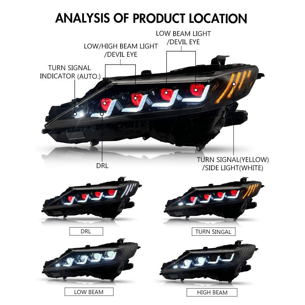 Demon Eye Headlights For 2018-2024 Toyota Camry LE SE XLE XSE TRD (Quad Projectors Headlights)-Toyota-TT-ABC