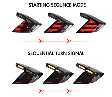 TT-ABC - Smoked Led Tail Lights For Honda Civic Hatchback 16-20 Sequential Breathing Turn Signal Replace OEM Dynamic Break Rear Lamps-Honda-TT-ABC-TT-ABC