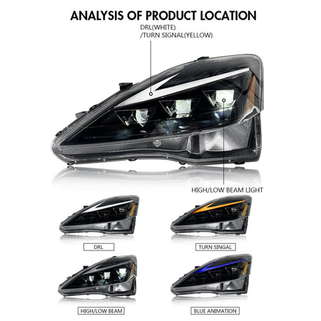 TT-ABC - LED & DRL Projector Headlights Assembly for 2006-2012 Lexus IS250 IS350 ISF-Lexus-TT-ABC-61*51*30-TT-ABC