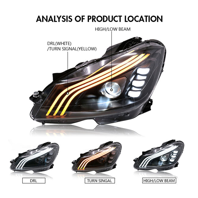 TT-ABC - For BENZ W204 2007-2014 Full Led Assembly Headlamps Auto Accessories (Halogen Versions Are Available)-Mercedes-Benz-TT-ABC-63*37*64-Clear-TT-ABC