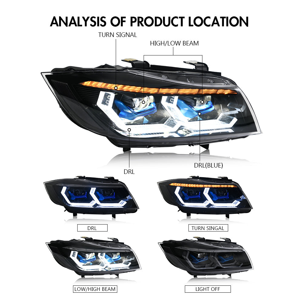 For 2009-2012 BMW 3-Series E90 E91 320i 323i 325 330 335 LED Headlights (Halogen/Xenon)-BMW-TT-ABC